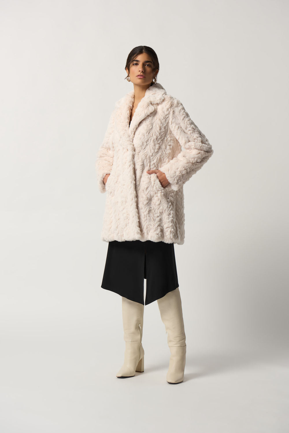 Joseph Ribkoff Cream Faux Fur Coat Style 233942