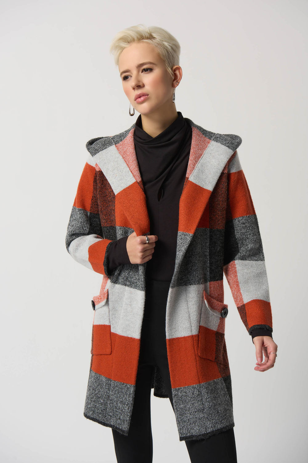 Joseph Ribkoff Tandoori/Multi Plaid Jacquard Coat Style 233950