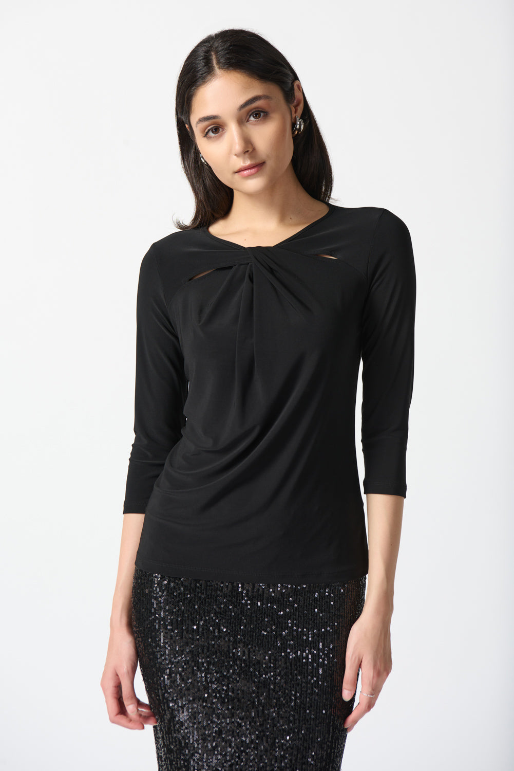 Joseph Ribkoff Black Twist Silky Knit Fitted Top Style 234044