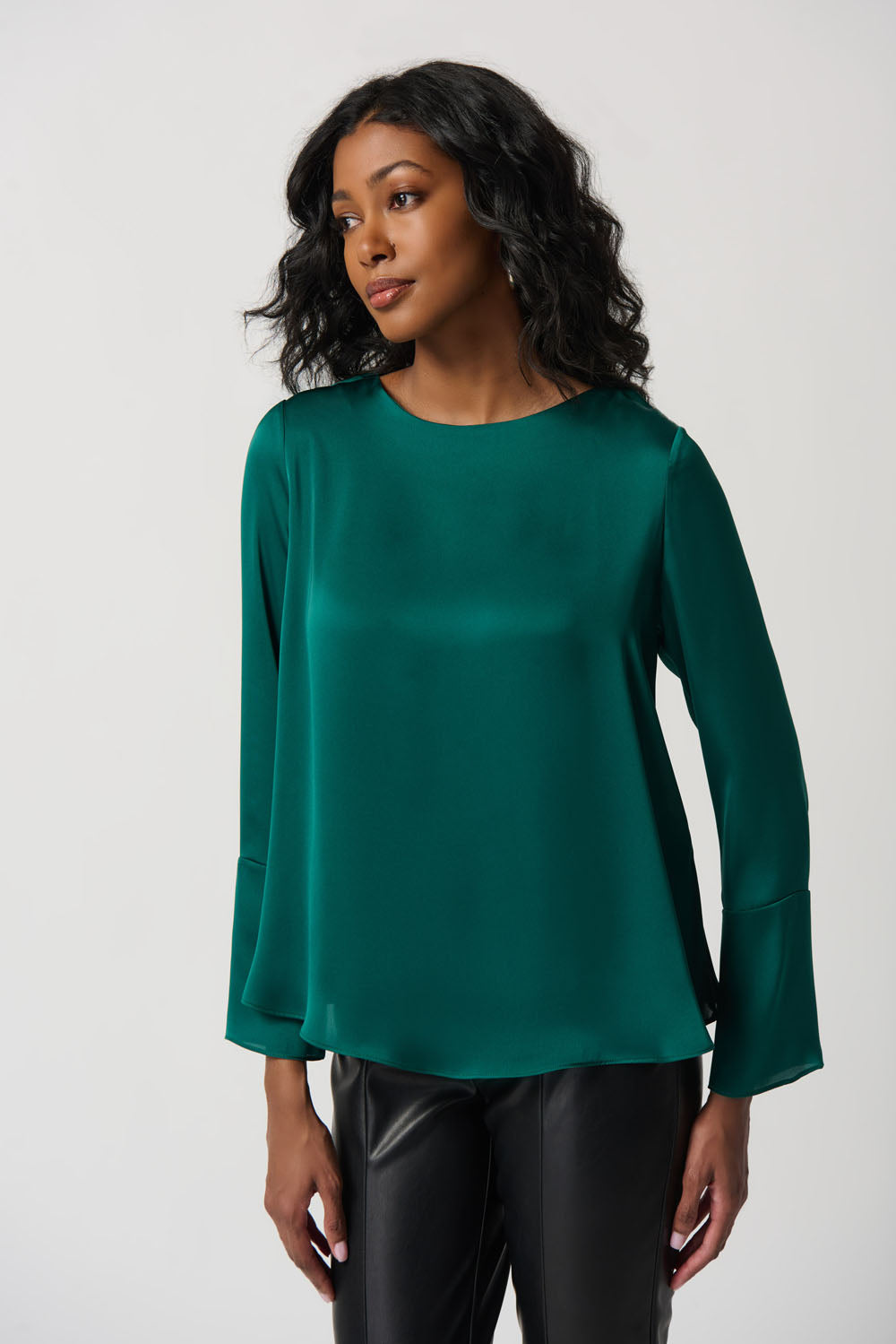 Joseph Ribkoff True Emerald Flared Top with Necklace Chain Style 234045