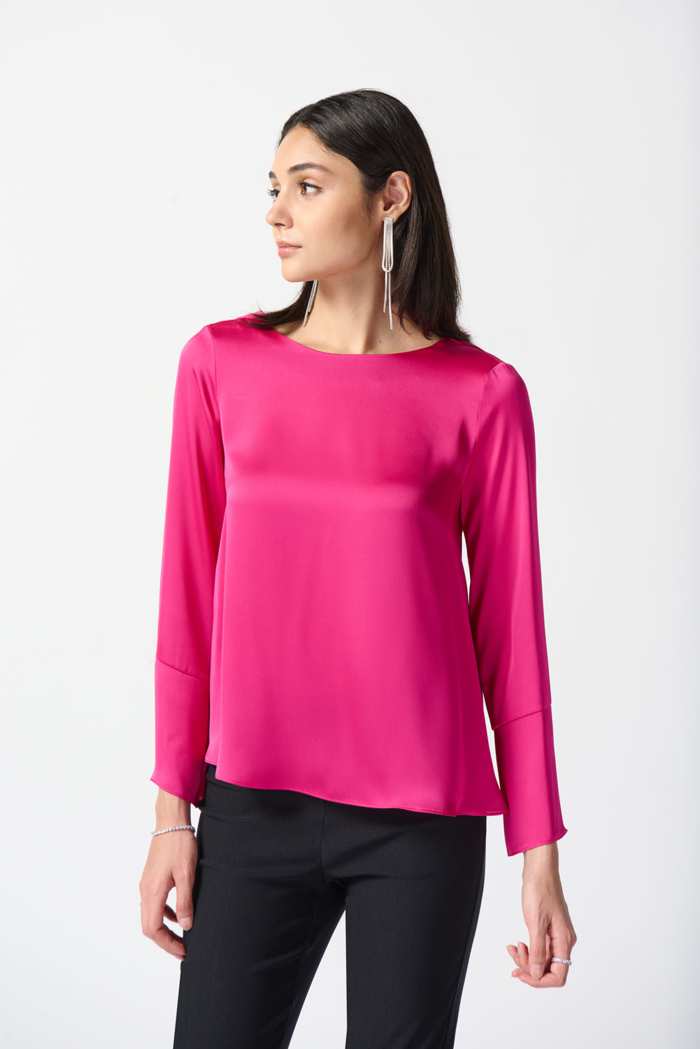 Joseph Ribkoff Shocking Pink Satin Flared Top Style 234045