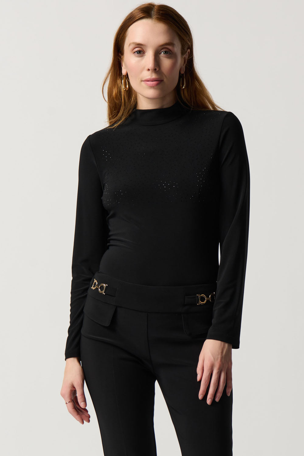 Joseph Ribkoff Black Silky Knit Long Sleeve Mock Neck Top Style 234129