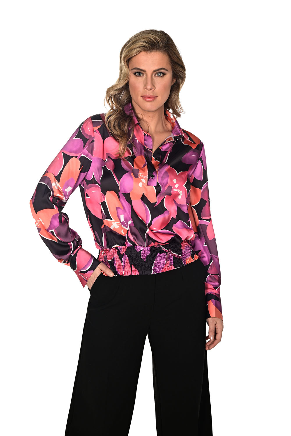 Frank Lyman Black/Multi Floral Print Blouse Style 234136U