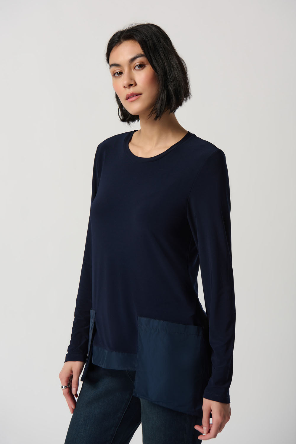 Joseph Ribkoff Midnight Blue Silky Knit High Low Top Style 234138