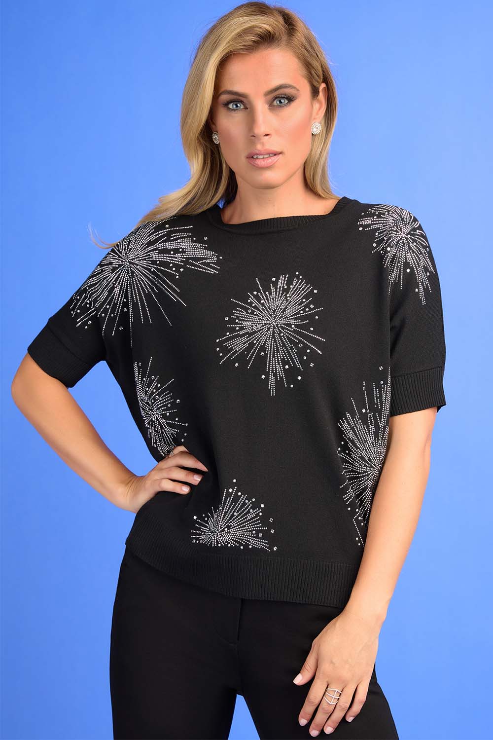 Frank Lyman Black/Silver Knit Top Style 234153U