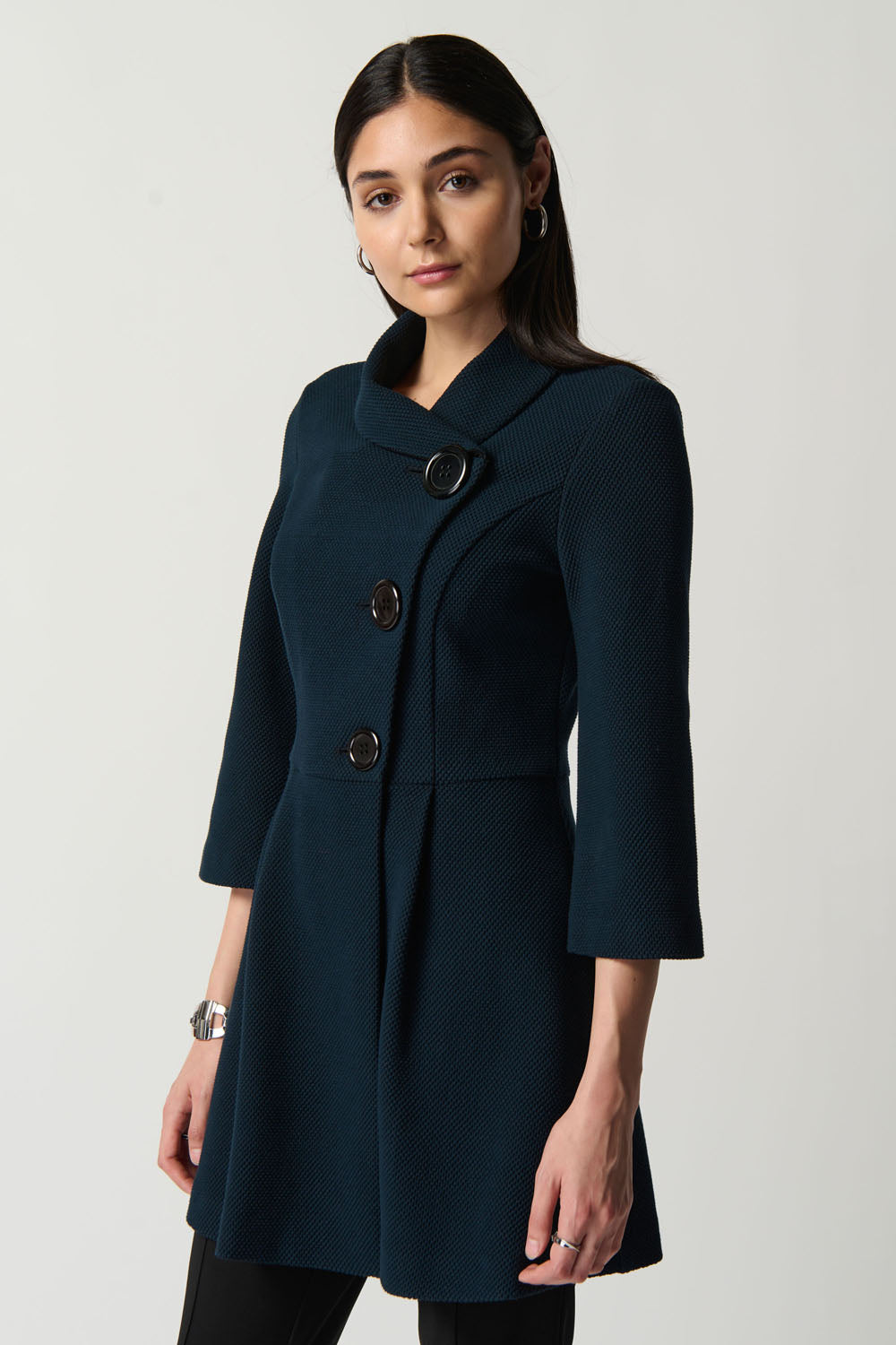 Joseph Ribkoff Navy/Black Textured Jacquard Peplum Coat Style 234214