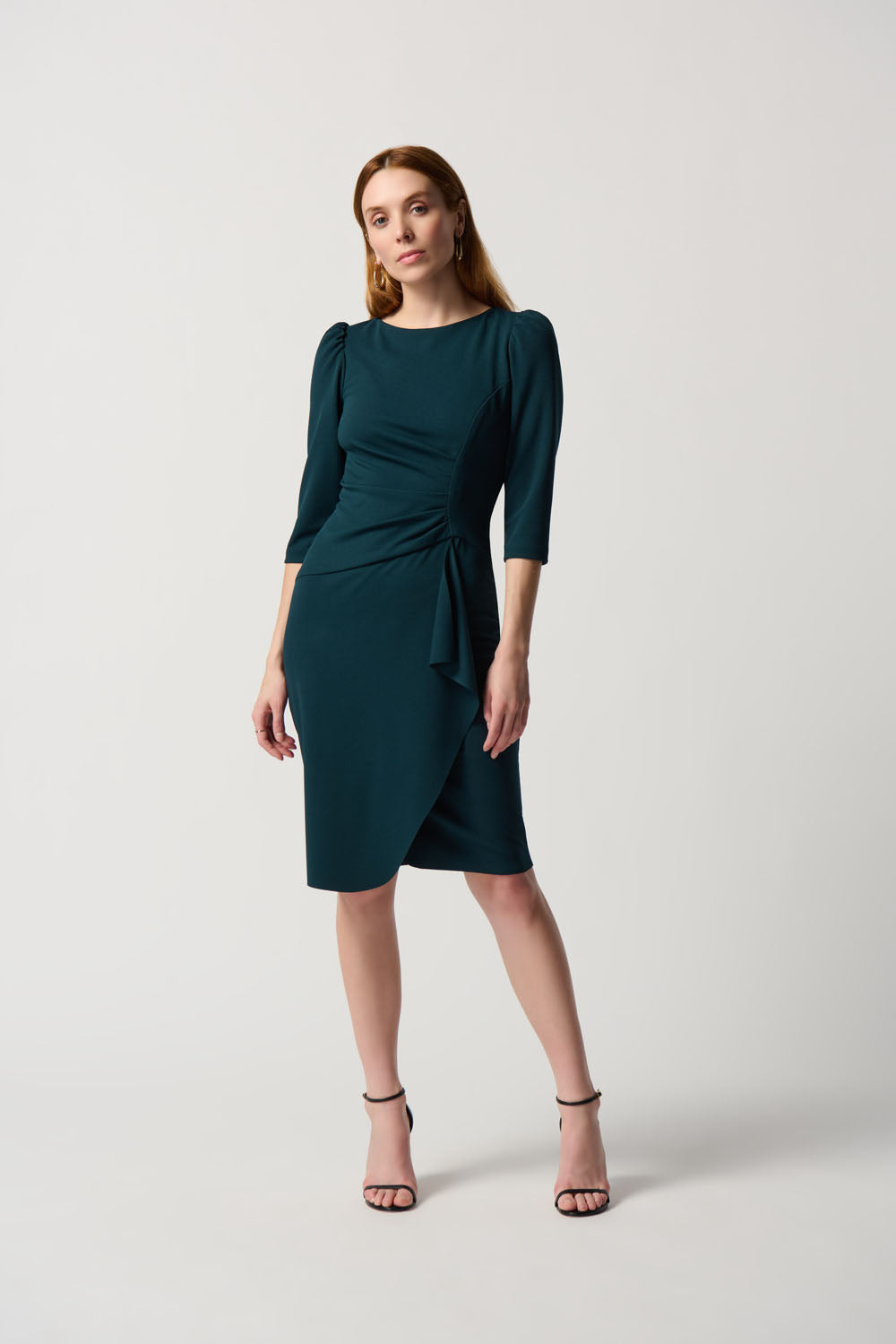 Joseph Ribkoff Alpine Green Scuba Crepe Boat Neckline Sheath Dress Style 234290