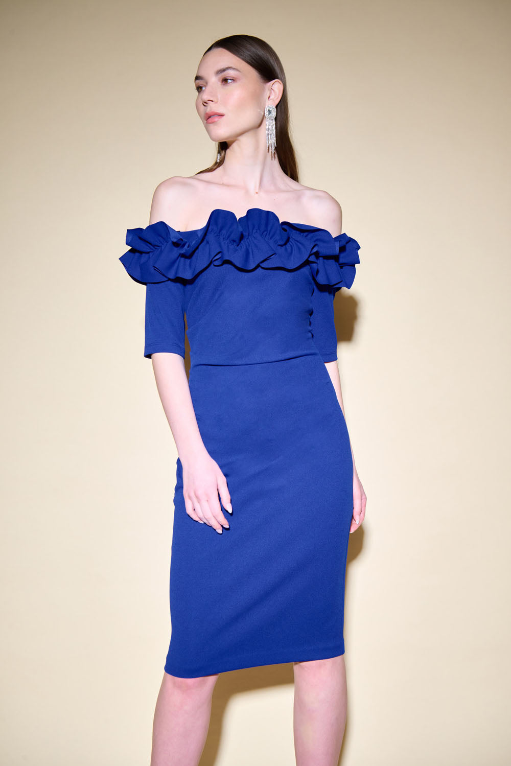 Joseph Ribkoff Royal Sapphire Scuba Crepe Off Shoulder Dress Style 234 DECABANA Joseph Ribkoff Royal Sapphire Scuba Crepe Off Shoulder Dress Style 234 DECABANA