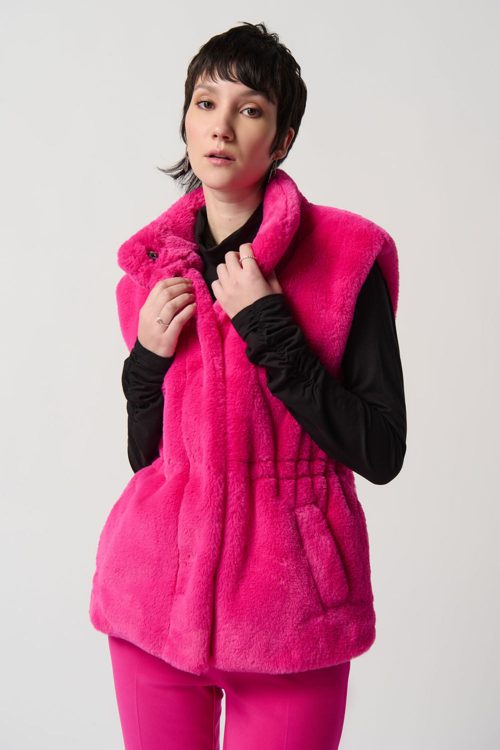 Joseph Ribkoff Shocking Pink Faux Fur Vest with Pockets Style 234903