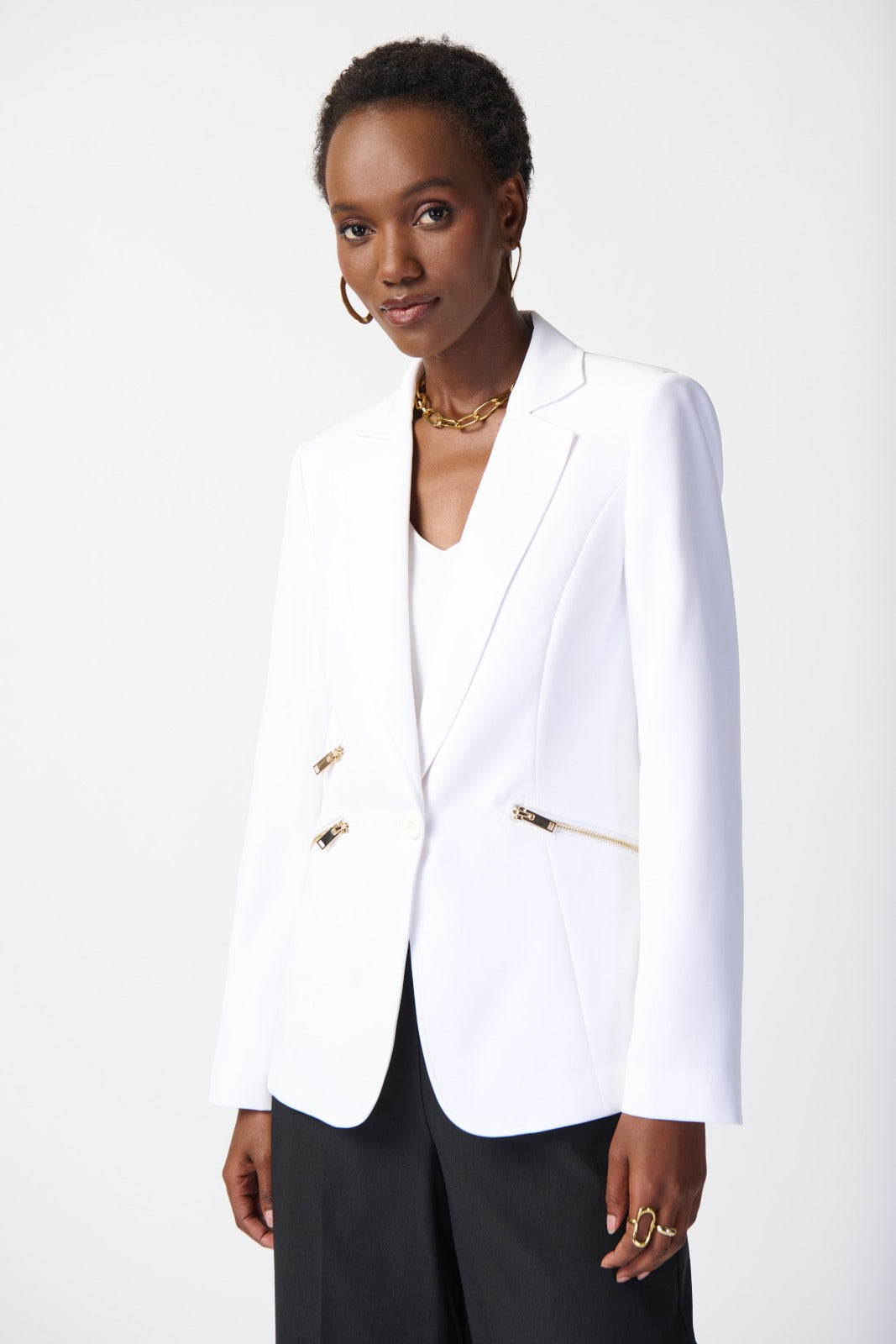 Joseph Ribkoff Vanilla Woven Blazer With Zippered Pockets Style 234929