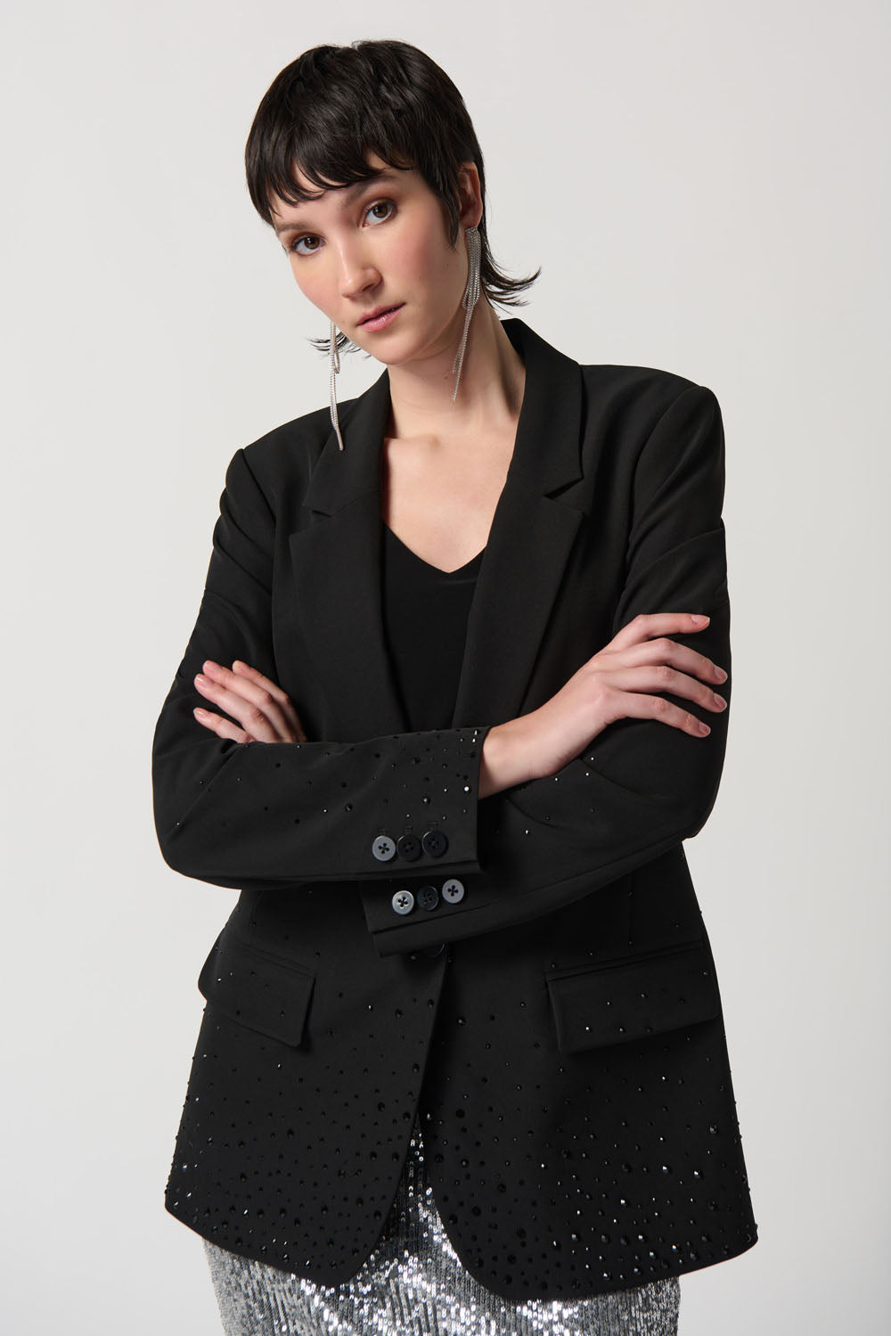 Joseph Ribkoff Black Blazer With Iron-On Embellishment Style 234930