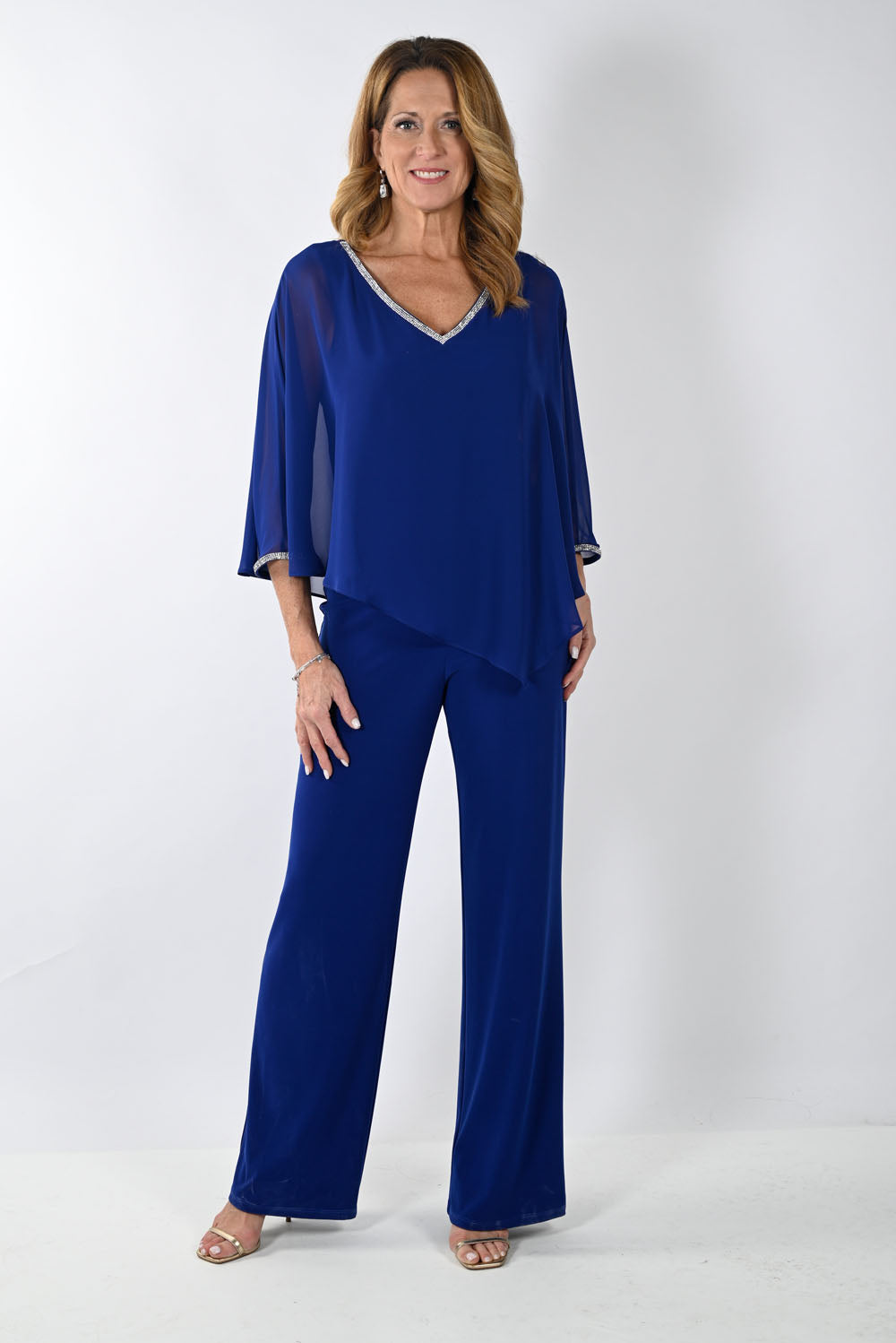 Frank Lyman Imperial Blue Jumpsuit with Chiffon Overlay Style 239197