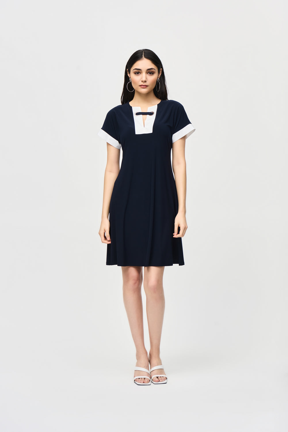 Joseph Ribkoff Midnight Blue/Moonstone Colour-Block A-line Dress Style 241030