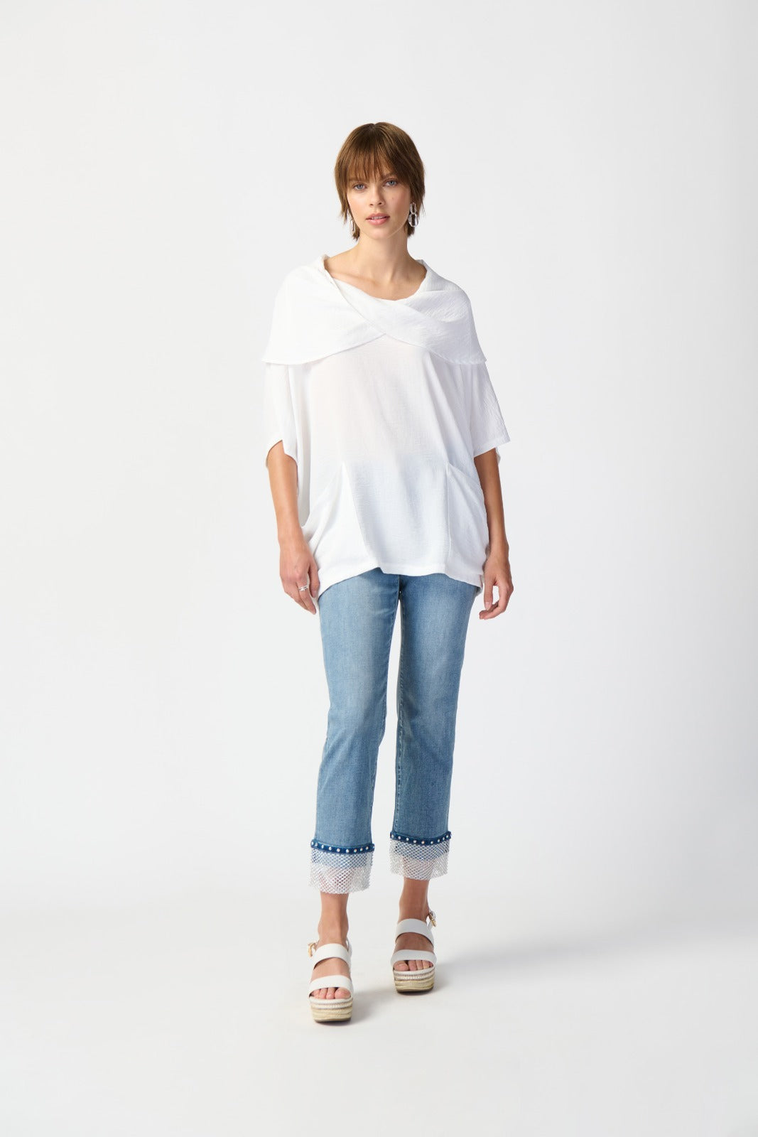 Joseph Ribkoff White Gauze Cowl Neck Tunic Style 241043