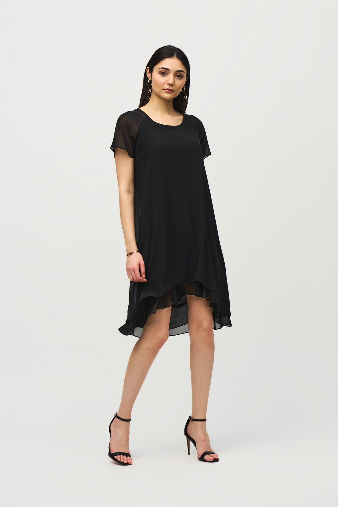 Joseph Ribkoff Black Chiffon Layered Trapeze Dress Style 241084