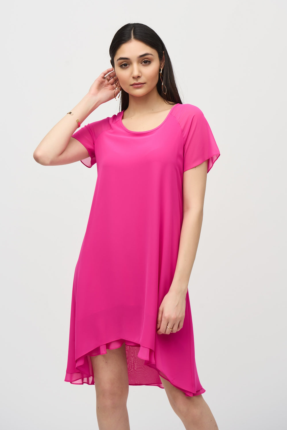 Joseph Ribkoff Ultra Pink Chiffon Layered Trapeze Dress Style 241084 – DECABANA