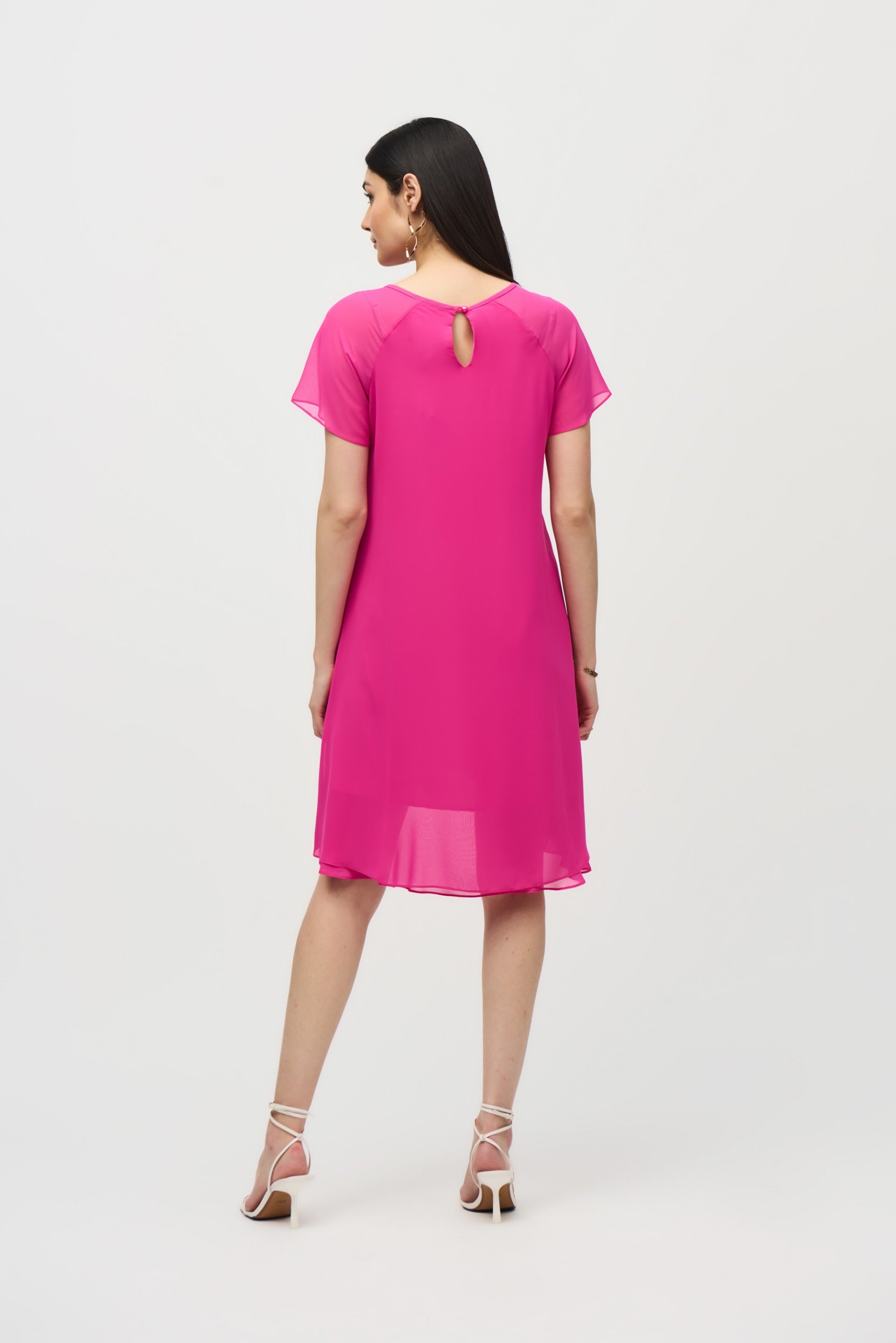 Joseph Ribkoff Ultra Pink Chiffon Layered Trapeze Dress Style 241084 Joseph Ribkoff Ultra Pink Chiffon Layered Trapeze Dress Style 241084