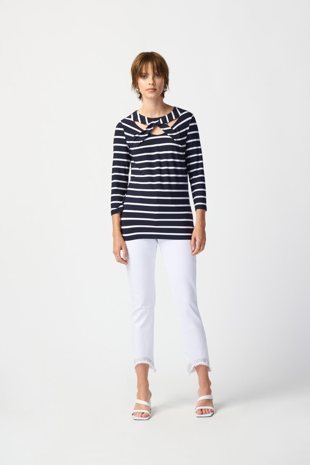 Joseph Ribkoff Midnight Blue/Vanilla Striped Fitted Top Style 241087