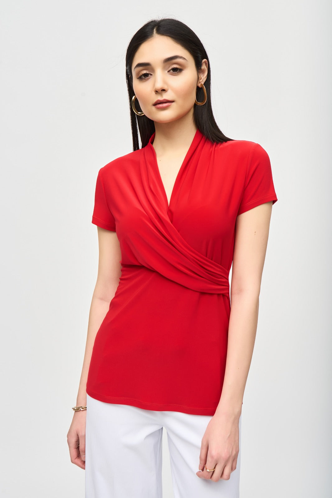 Joseph Ribkoff Radian Red Wrap Neckline Fitted Top Style 241092