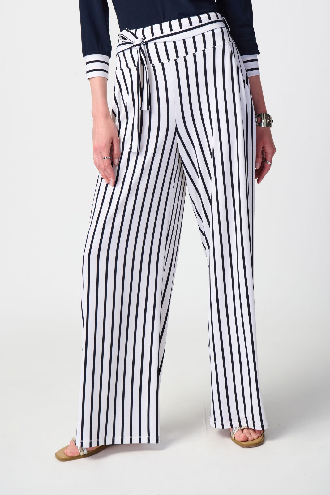 Joseph Ribkoff Vanilla/Midnight Blue Striped Wide-Leg Pants Style 241135