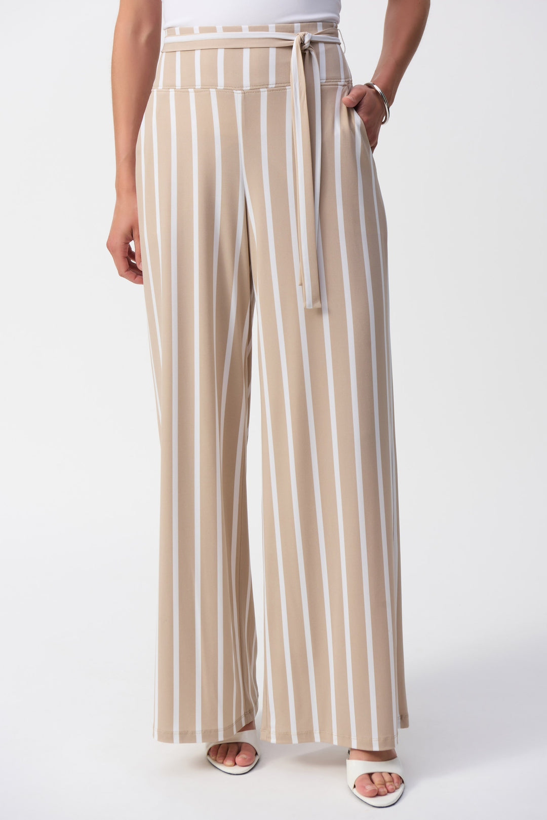 Joseph Ribkoff Dune/Vanilla Striped Silky Knit Wide-Leg Pants Style 241135.