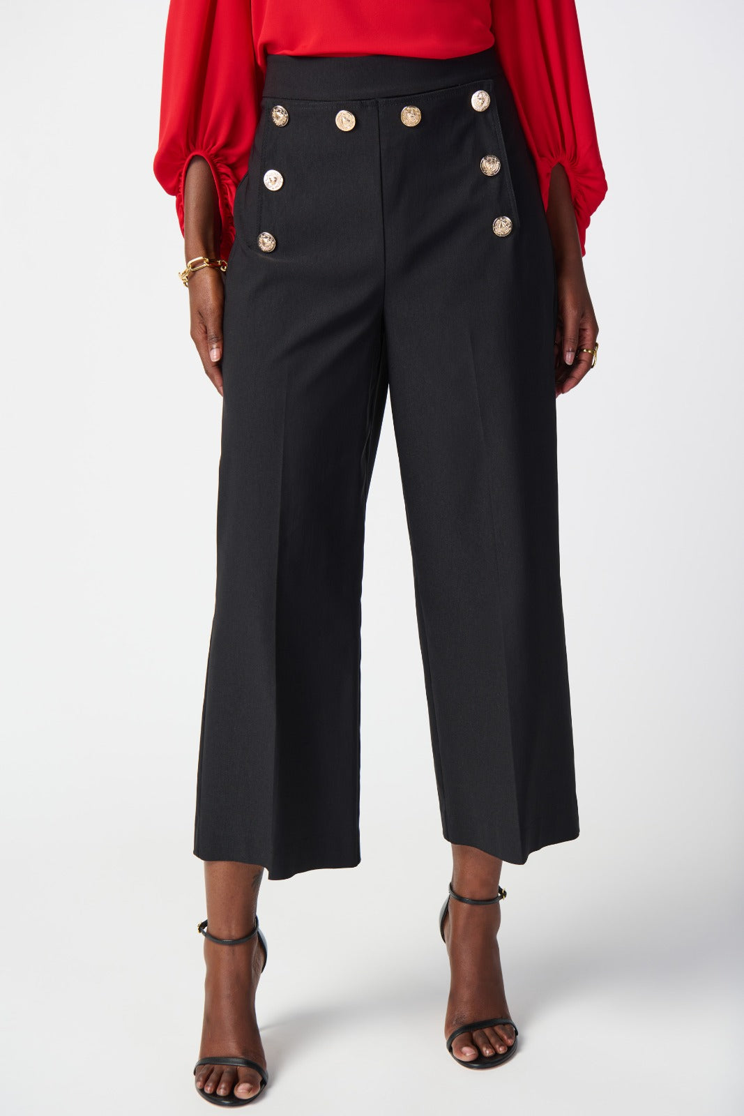 Joseph Ribkoff Black Culotte Pants With Gold Buttons Style 241166