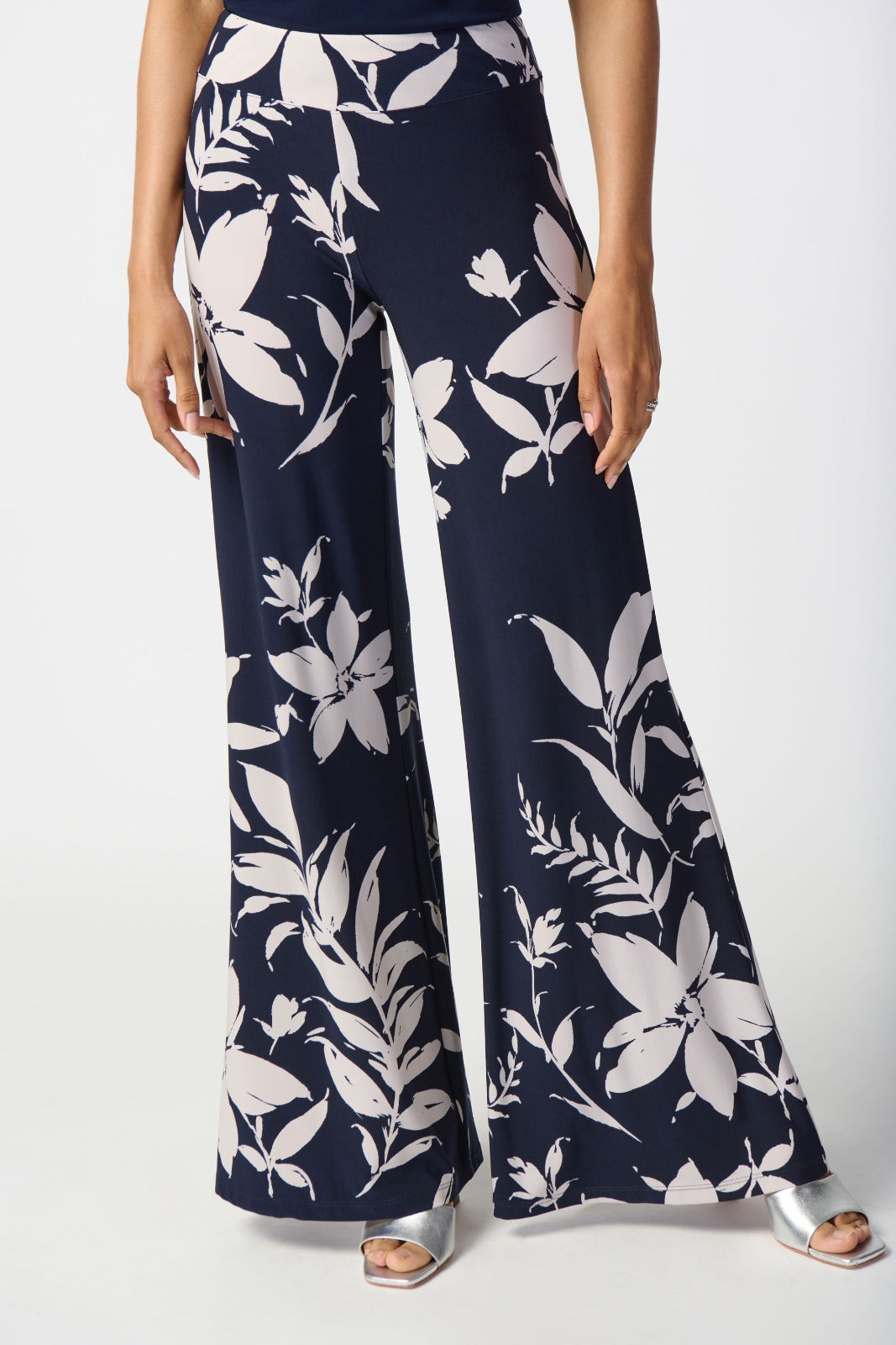 Joseph Ribkoff Midnight Blue/Beige Floral Print Pull-On Pants Style 241199