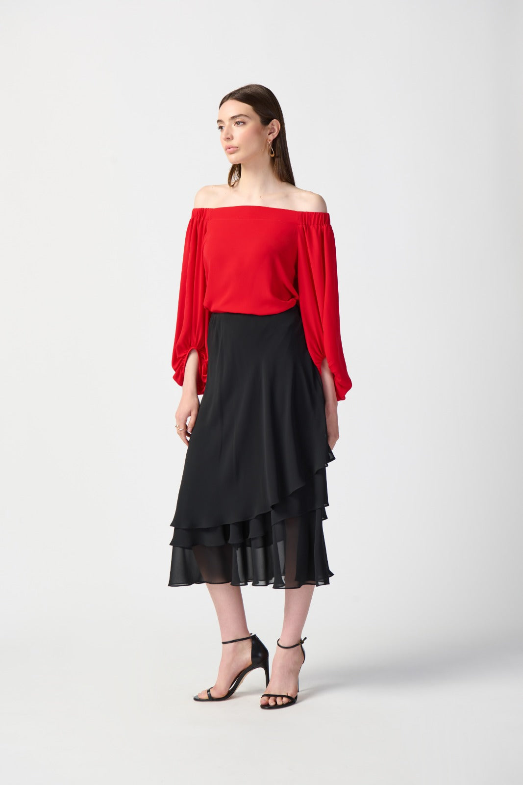 Joseph Ribkoff Black Layered Chiffon Skirt Style 241232