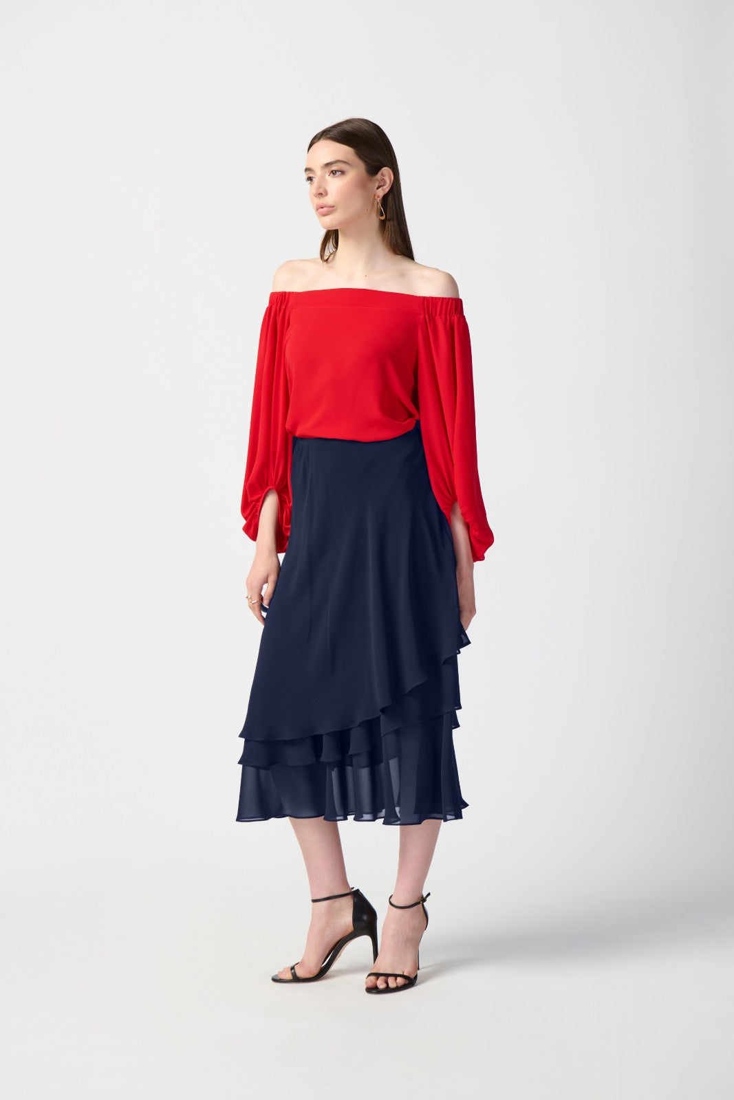 Joseph Ribkoff Midnight Blue Layered Chiffon Skirt Style 241232