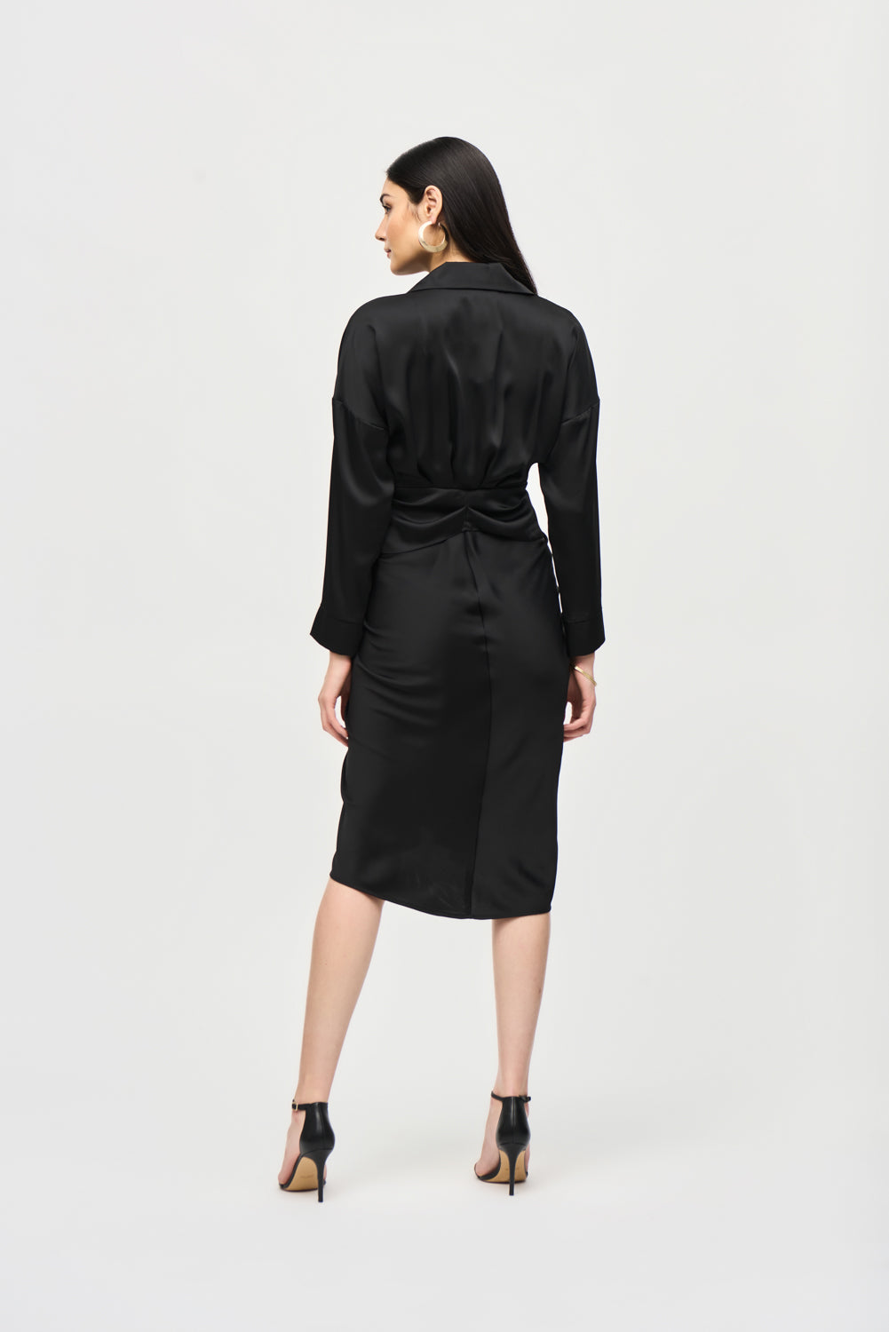 Joseph Ribkoff Black Satin Shirt Dress Style 241236 – DECABANA