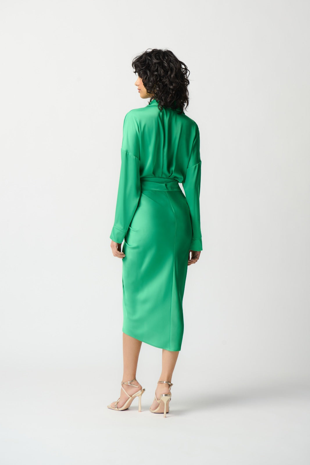 Joseph Ribkoff Island Green Satin Shirt Dress Style 241236 Joseph Ribkoff Island Green Satin Shirt Dress Style 241236