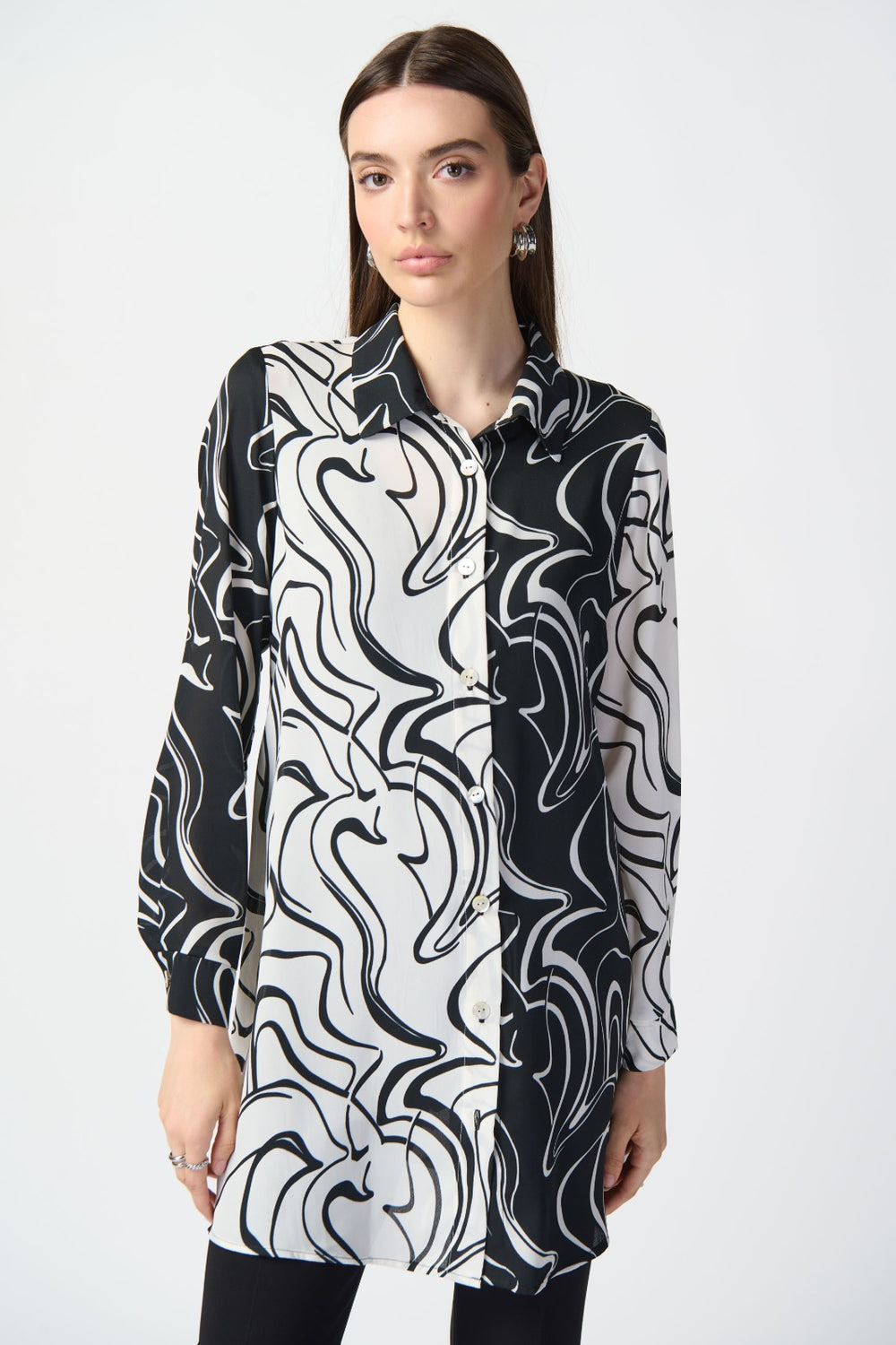 Joseph Ribkoff Vanilla/Black Abstract Print Georgette Blouse Style 241250