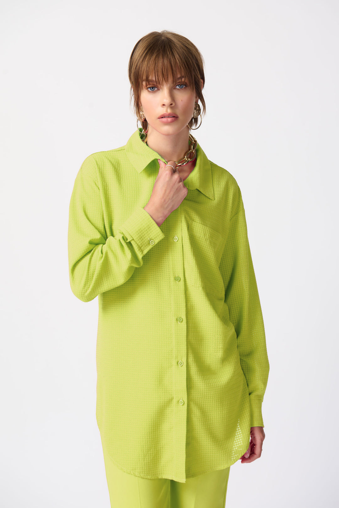 Joseph Ribkoff Key Lime Long Textured Blouse Style 241259