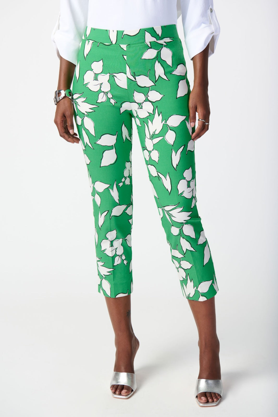 Joseph Ribkoff Green/Multi Leaf Print Pull-On Pants 241267