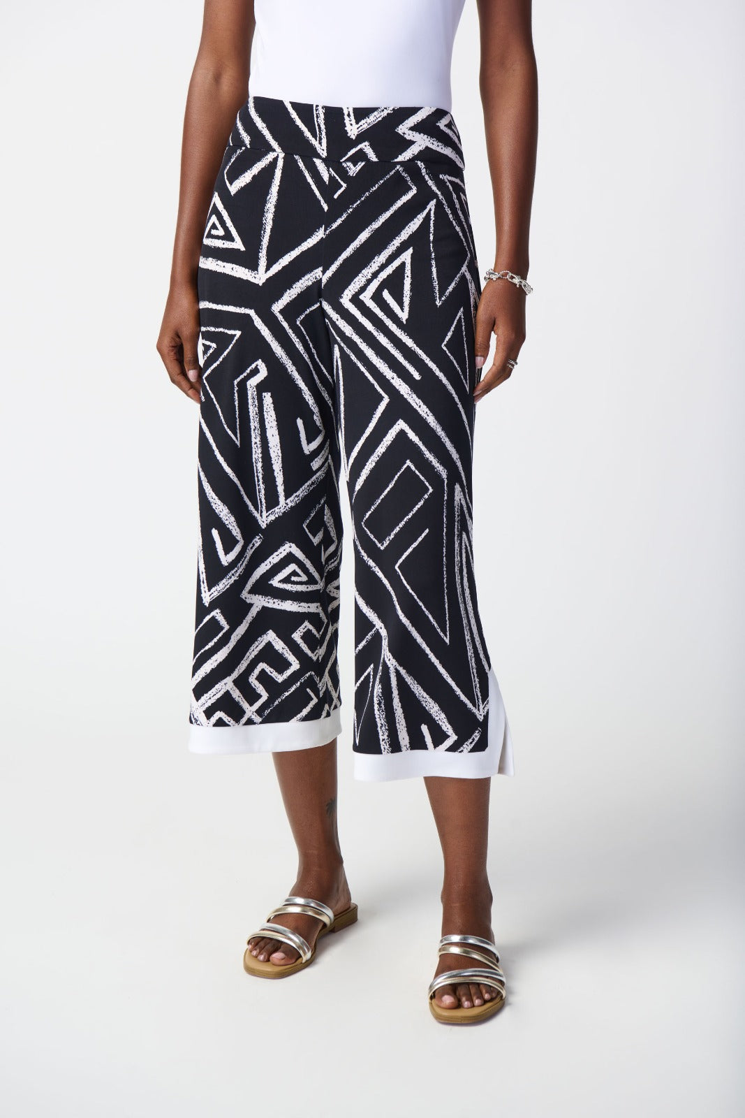 Joseph Ribkoff Midnight/Vanilla Abstract Print Culotte Pants Style 241280