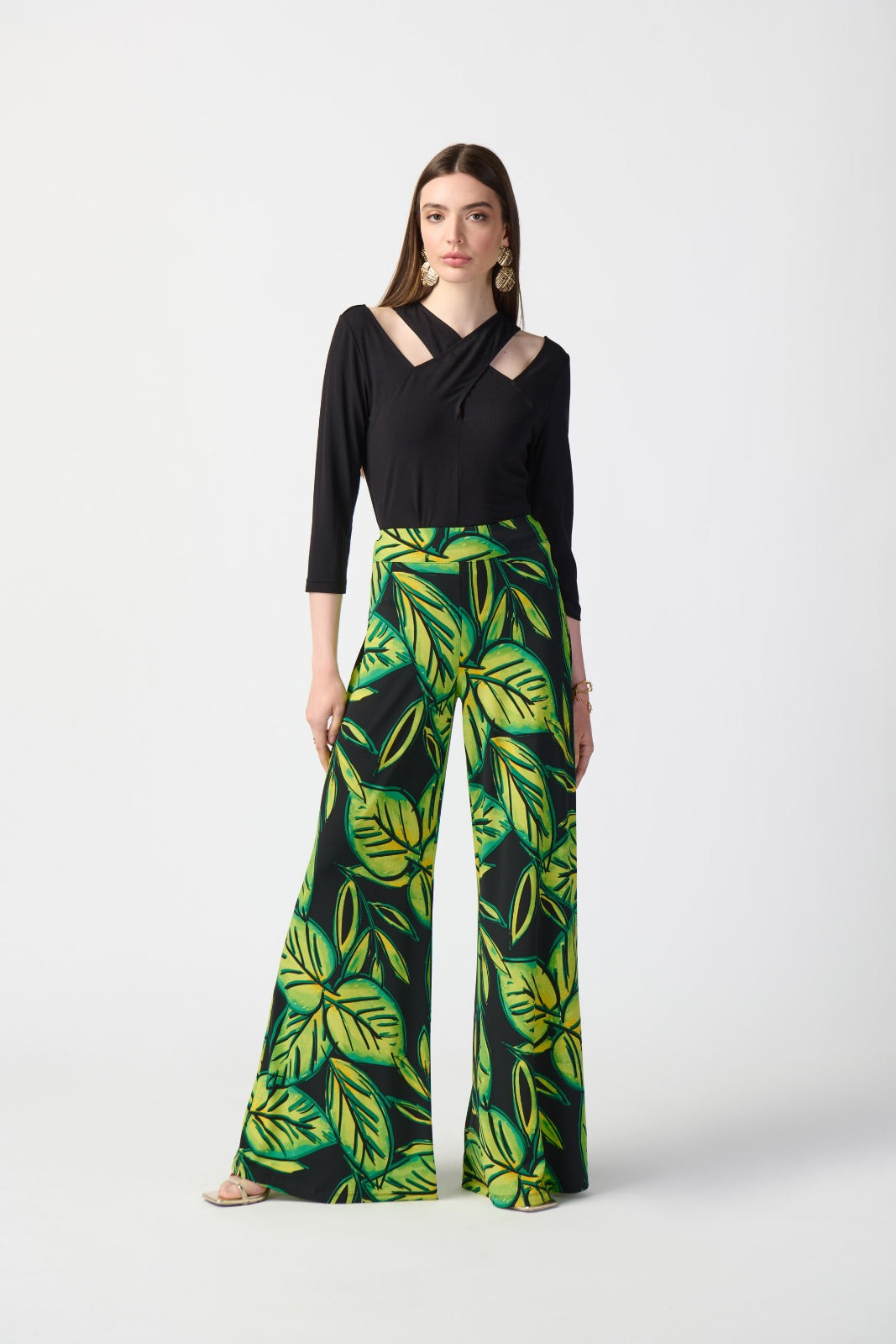 Joseph Ribkoff Black/Multi Wide-Leg Pants Style 241288