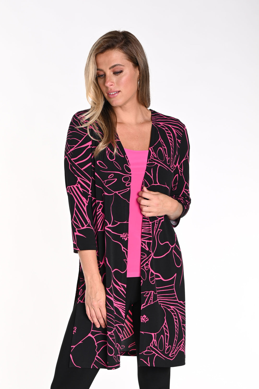 Frank Lyman Black/Fuchsia Abstract Print Cardigan Style 241486