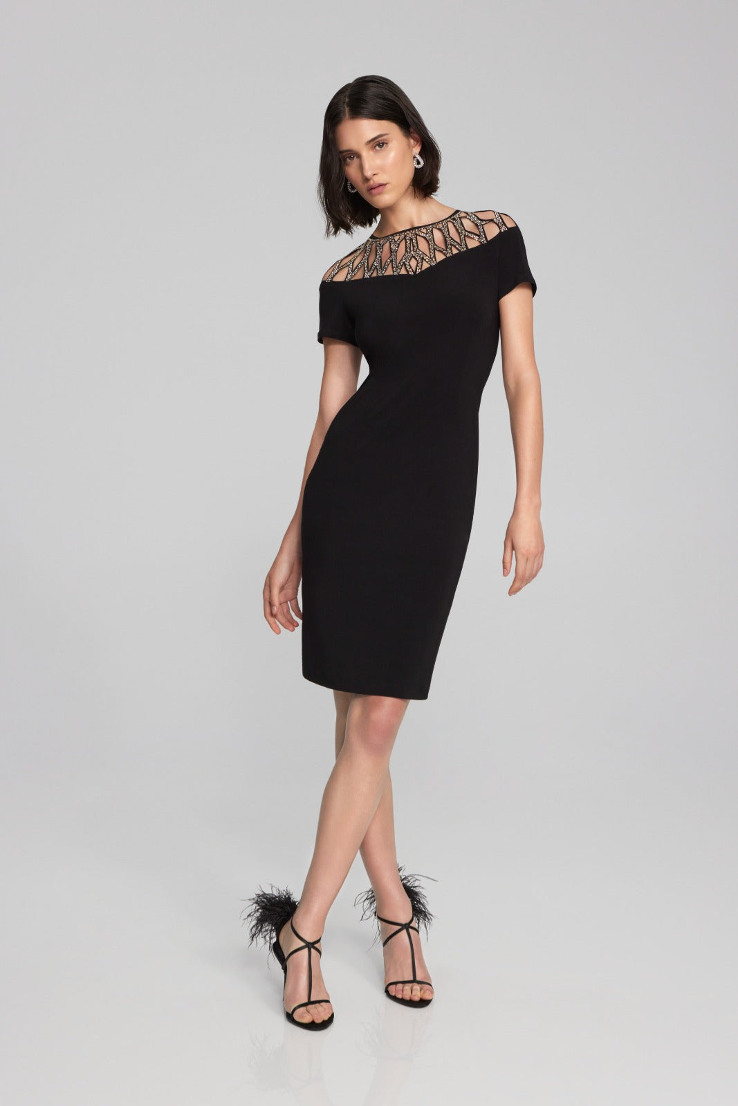 Joseph Ribkoff Black Sheath Dress With Embellished Neckline Style 241716