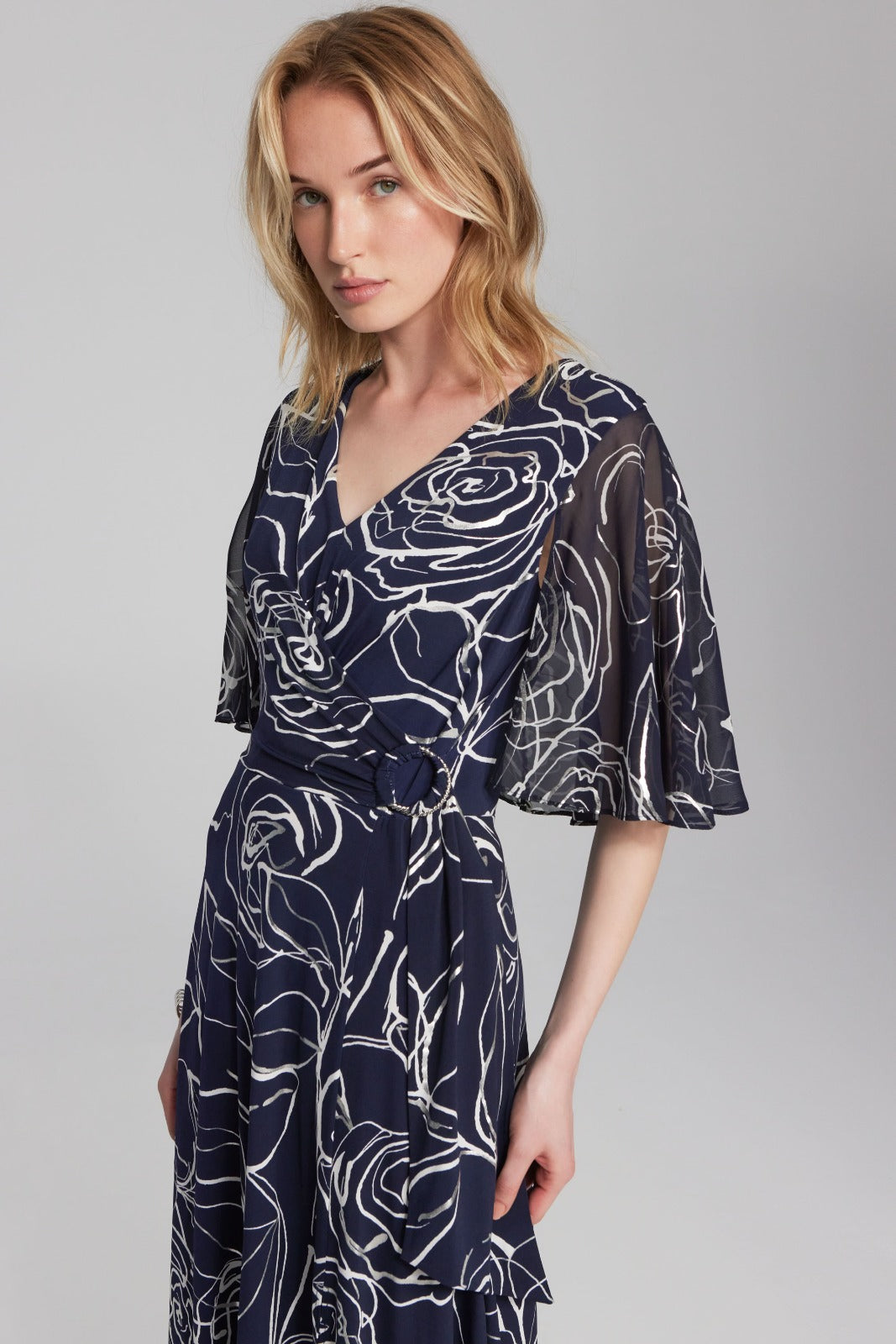 Joseph Ribkoff Midnight Blue/Vanilla Floral Print Dress Style 241764 DECABANA Joseph Ribkoff Midnight Blue/Vanilla Floral Print Dress Style 241764 DECABANA