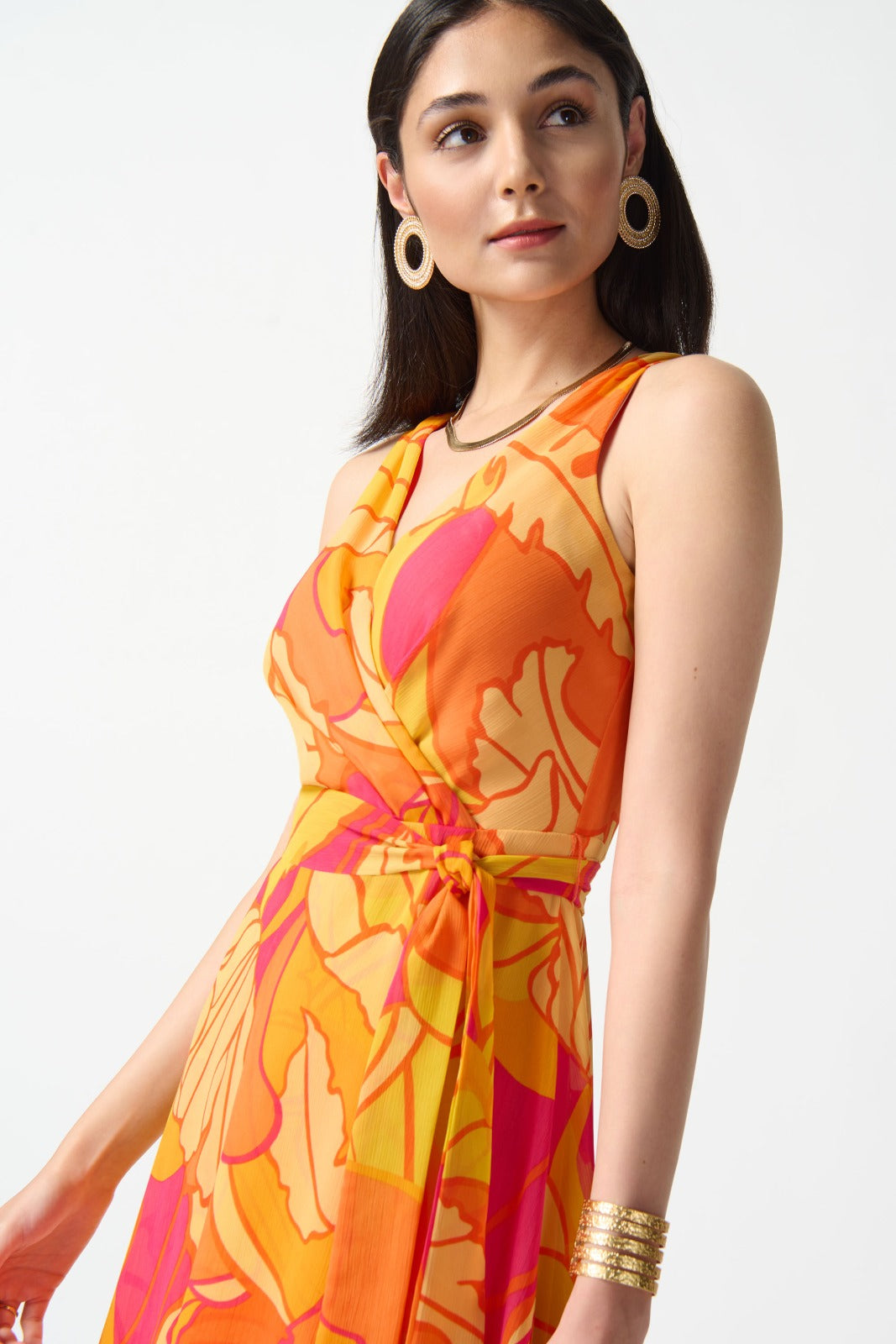 Joseph Ribkoff Pink/Multi Tropical Print Fit and Flare Dress Style 242015 Joseph Ribkoff Pink/Multi Tropical Print Fit and Flare Dress Style 242015