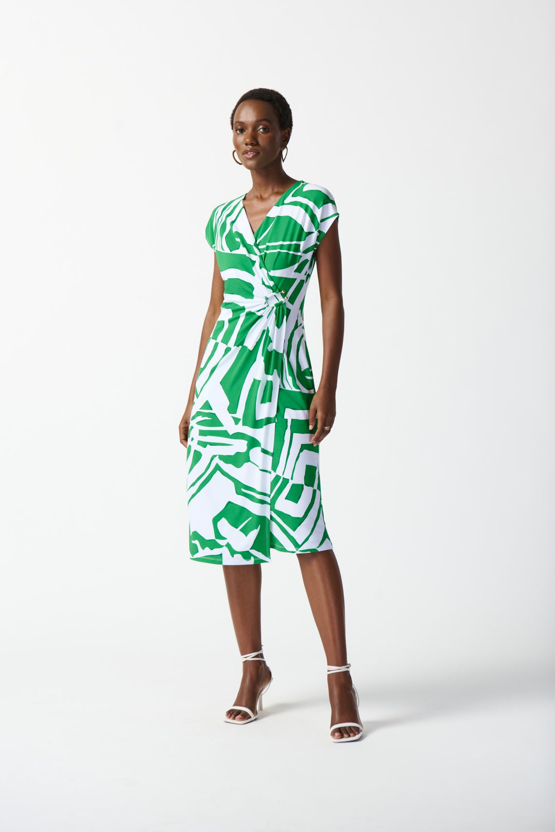 Joseph Ribkoff Green/Vanilla Abstract Print Wrap Dress Style 242020