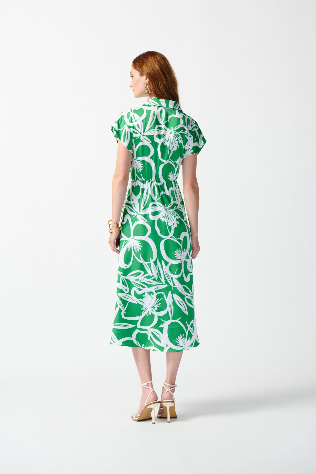 Joseph Ribkoff Green/Vanilla Floral Print Flowy Wrap Dress Style 242030 Joseph Ribkoff Green/Vanilla Floral Print Flowy Wrap Dress Style 242030