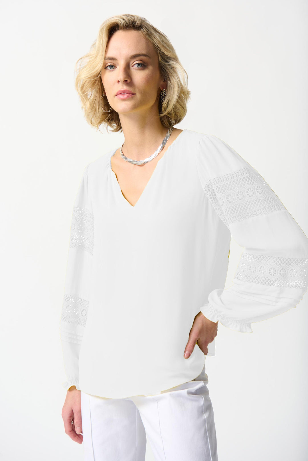 Joseph Ribkoff Off-White Georgette Puff Sleeve Top Style 242124