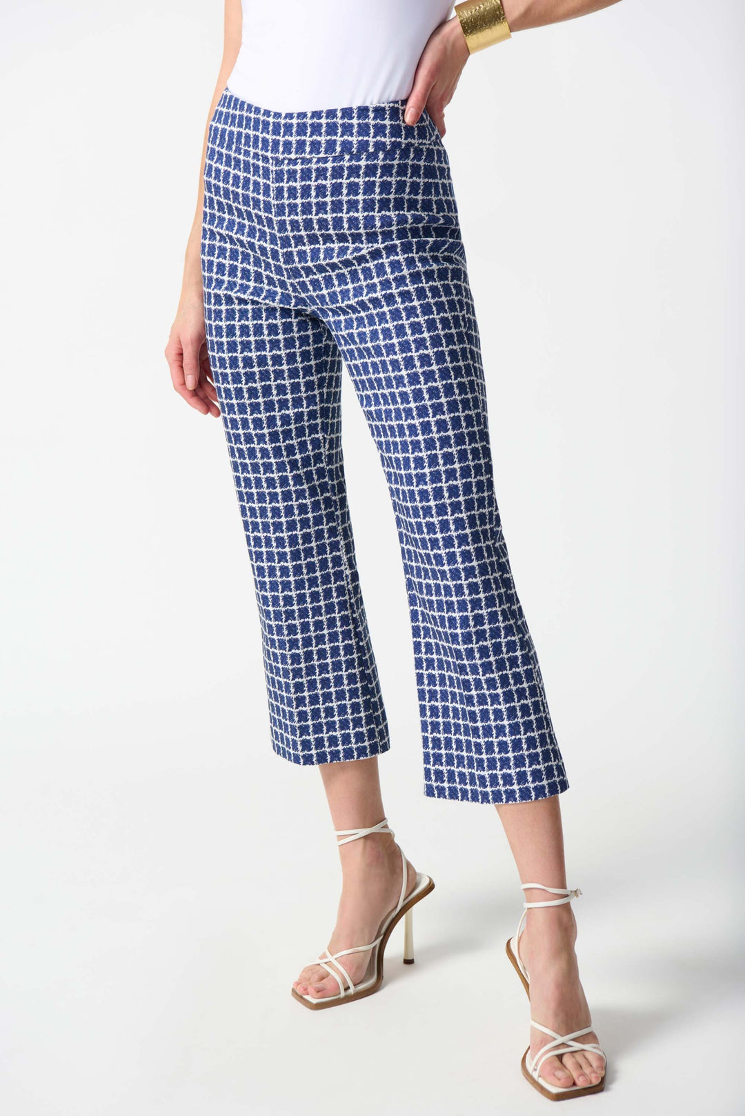 
Joseph Ribkoff White/Blue Geometric Print Flare Pants Style 242137
