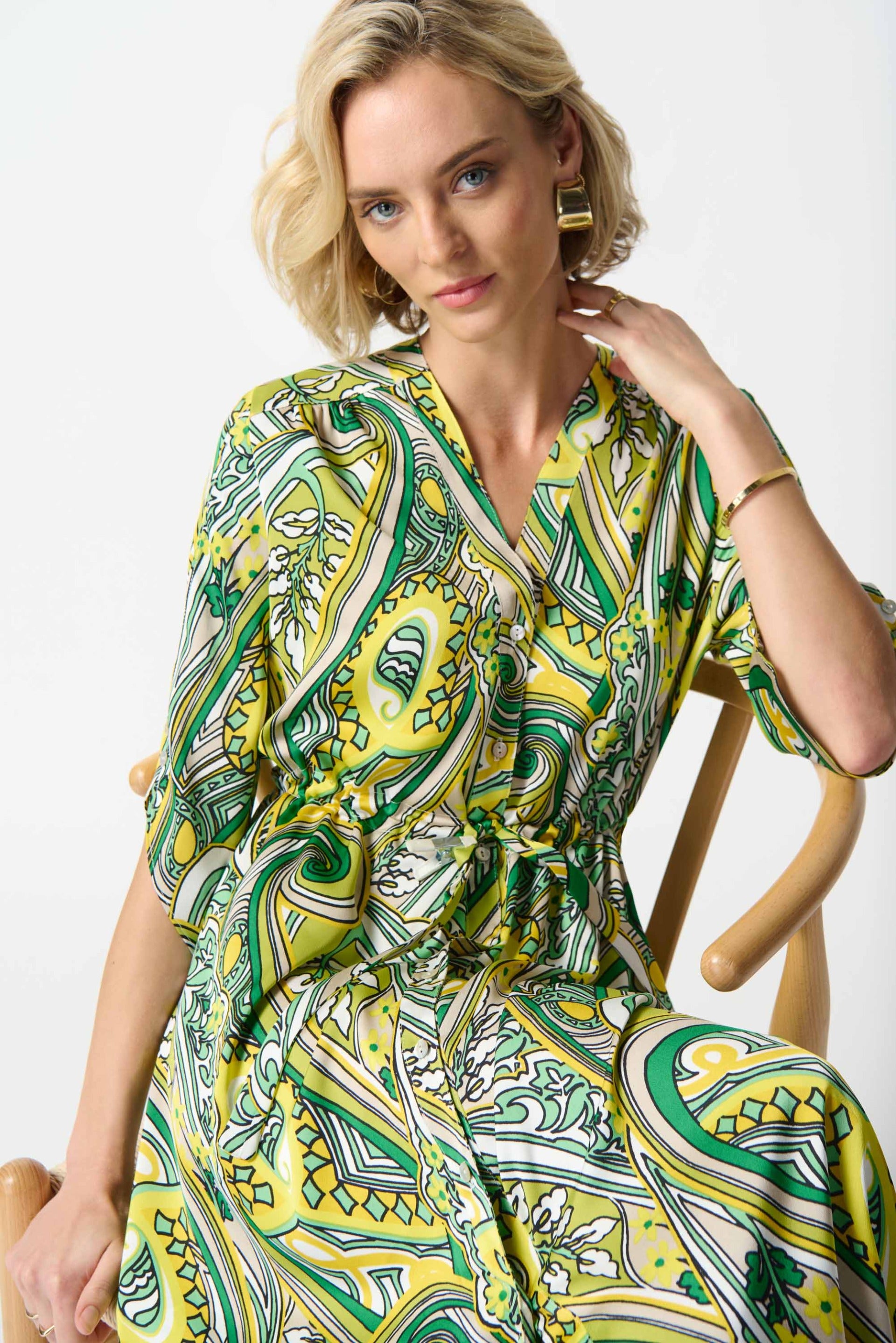 Joseph Ribkoff Vanilla/Multi Paisley Print Shirt Dress Style 242208 DECABANA Joseph Ribkoff Vanilla/Multi Paisley Print Shirt Dress Style 242208 DECABANA