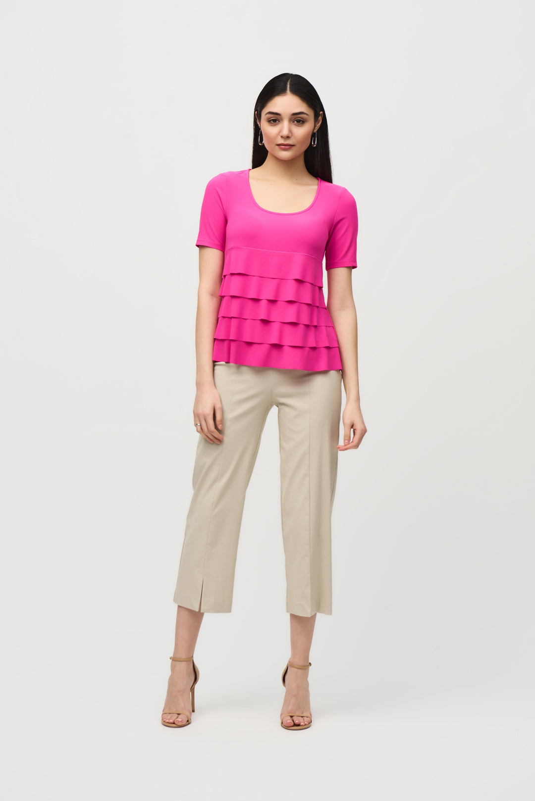 Joseph Ribkoff Ultra Pink Flared Ruffle Top Style 242214