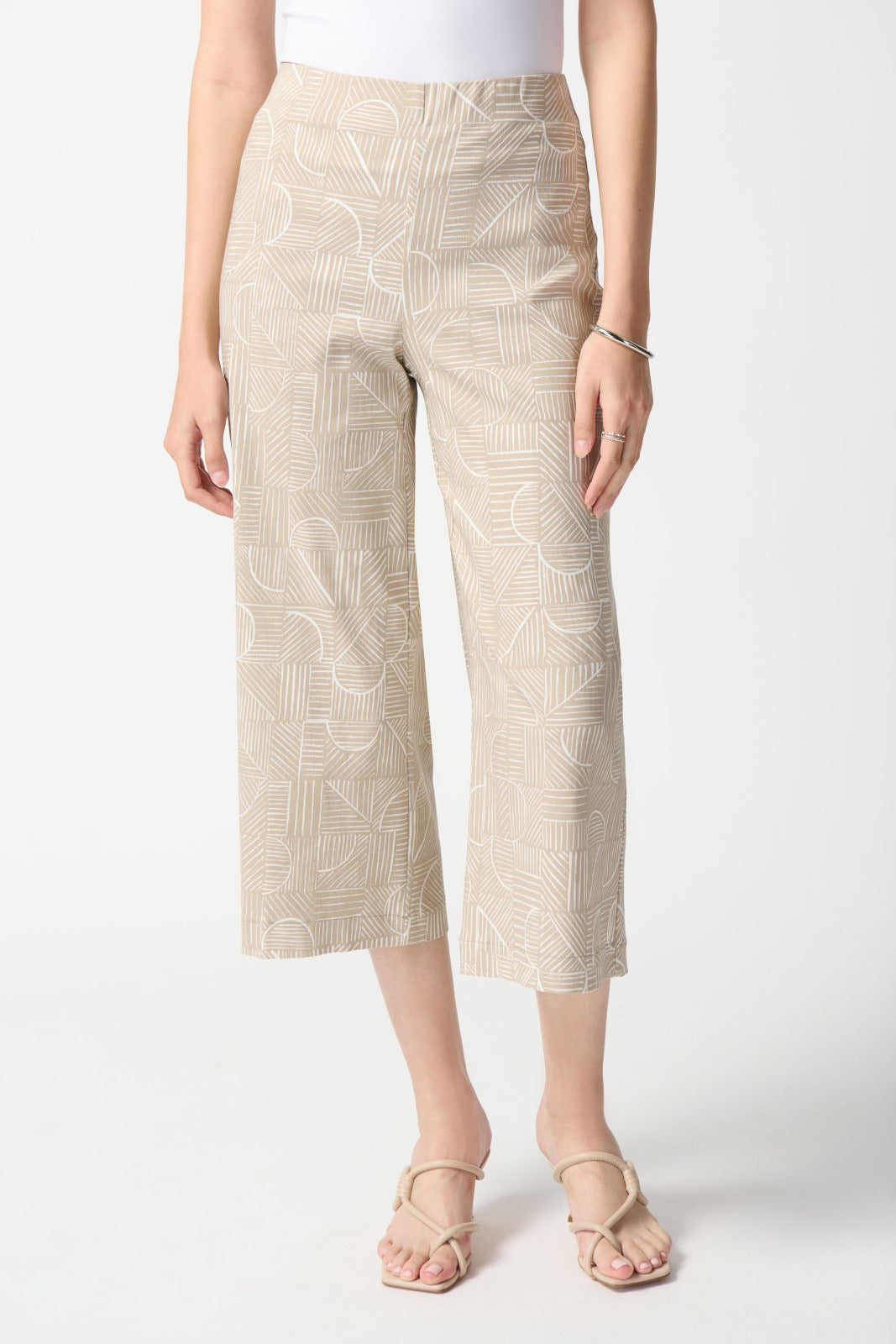 Joseph Ribkoff Dune/Vanilla Geometric Print Pull-On Culotte Pants Style 242220