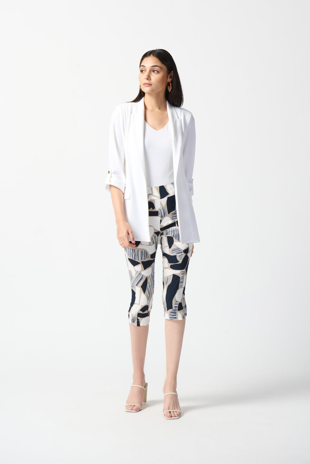 Joseph Ribkoff Vanilla/Multi Abstract Print Capri Pants Style 242224