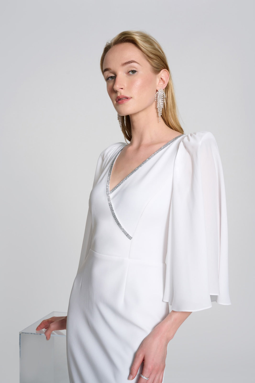 Joseph Ribkoff Vanilla Wrap Dress with Flowy Georgette Sleeves Style 2 DECABANA Joseph Ribkoff Vanilla Wrap Dress with Flowy Georgette Sleeves Style 2 DECABANA