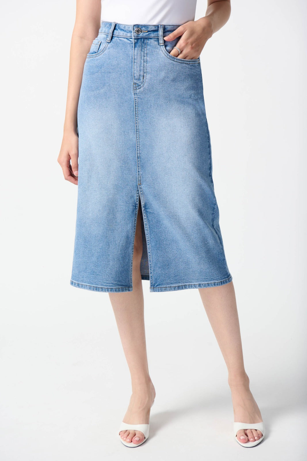 Joseph Ribkoff Light Blue Denim A-Line Skirt Style 242919